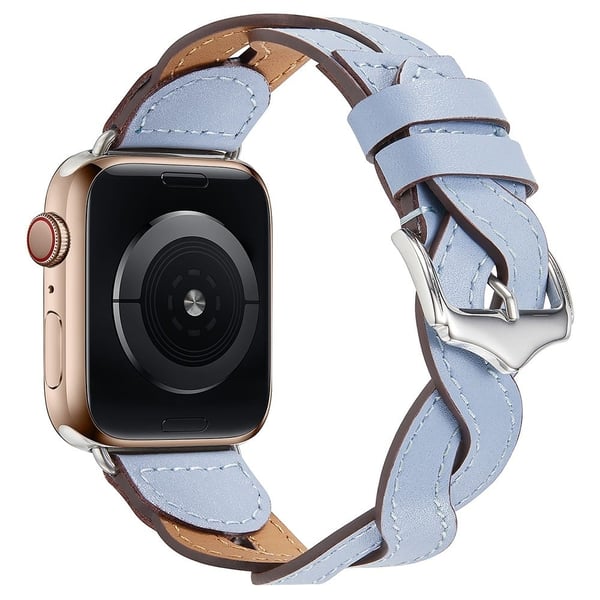 Apple Watch (45 mm) klokkerem i kuskinn med vevd design - Babyblå
