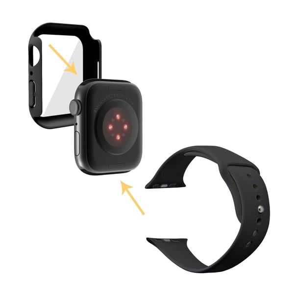 Apple Watch (45 mm) klokkerem i silikon + deksel med herdet glass - Svart / Størrelse: S / M