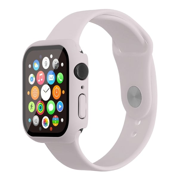 Apple Watch (45 mm) klokkerem i silikon + deksel med herdet glass - Lavendel / Størrelse: M / L