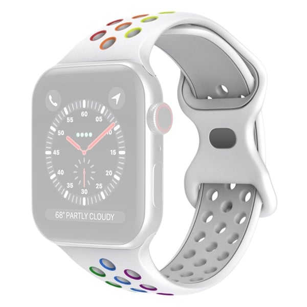 Apple Watch (45 mm) tofarget klokkerem i silikon - Hvit / Regnbue Størrelse: S / M Apple Watch (45 mm) tofarget klokkerem i silikon - Hvit / Regnbue Størrelse: S / M