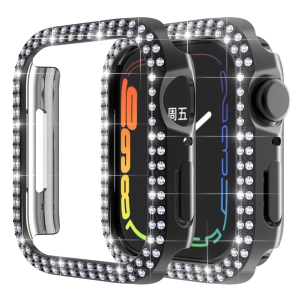 Apple Watch (45 mm) deksel med to rader med rhinestone-design - Svart