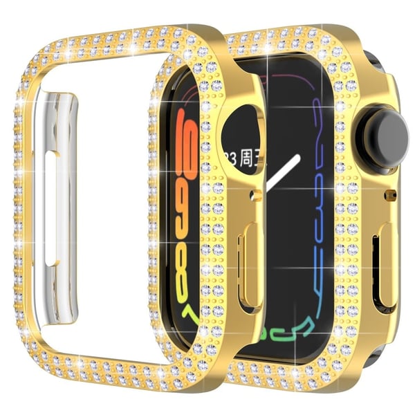 Apple Watch (45 mm) deksel med to rader med rhinestone-design - Gull
