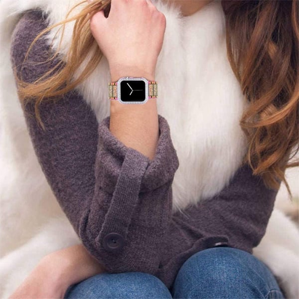 Apple Watch (45 mm) klokkerem med 3 perler og rhinestone-dekor med deksel - Flerfarget