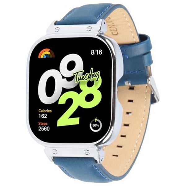 Xiaomi Redmi Watch 4 Ægte okselæder udskiftningsrem med sølvmetal urkasse - Blå Xiaomi Redmi Watch 4 Ægte okselæder udskiftningsrem med sølvmetal urkasse - Blå