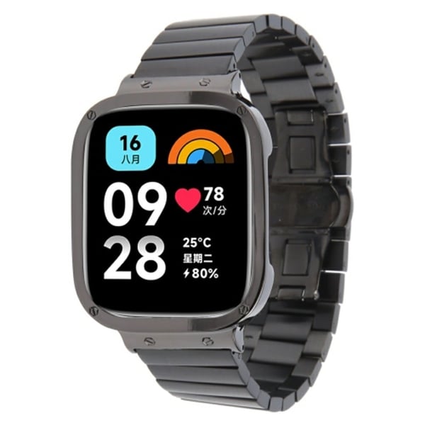 Xiaomi Redmi Watch 3 Lite erstatningsrem i rustfritt stål med metallklokkeveske - Svart