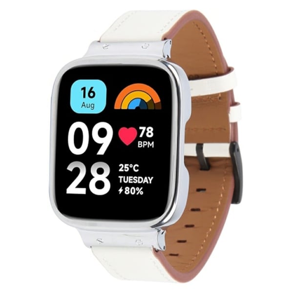 Xiaomi Redmi Watch 3 Lite Top Layer Okseskind Leather Replacement Strap med Metal Watch Case - Hvid Xiaomi Redmi Watch 3 Lite Top Layer Okseskind Leather Replacement Strap med Metal Watch Case - Hvid