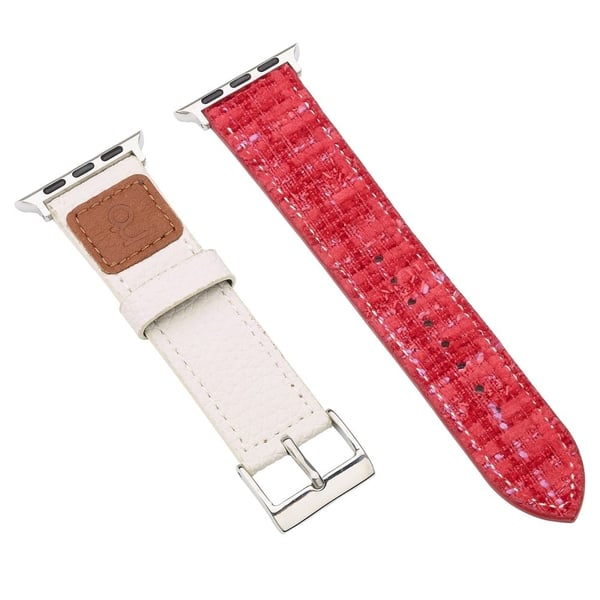 Ull + lærrem Apple Watch Series 49mm - 45mm - 44mm - 42mm - Rød + Hvit