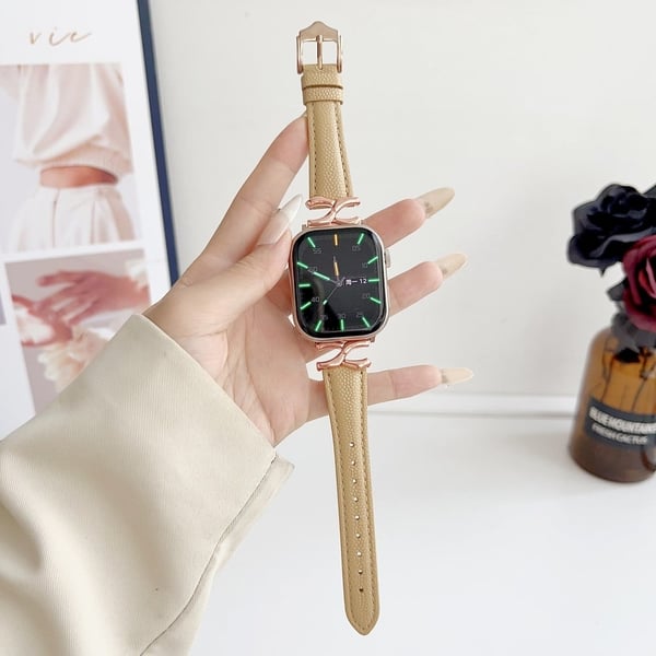 Apple Watch Series 49mm - 45mm - 44mm - 42mm lærarmbånd - Rose Gull / Gul