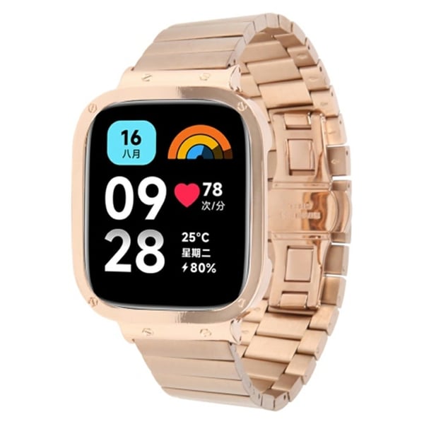 Xiaomi Redmi Watch 3 Lite erstatningsrem i rustfritt stål med metallklokkeveske - Rose Gull