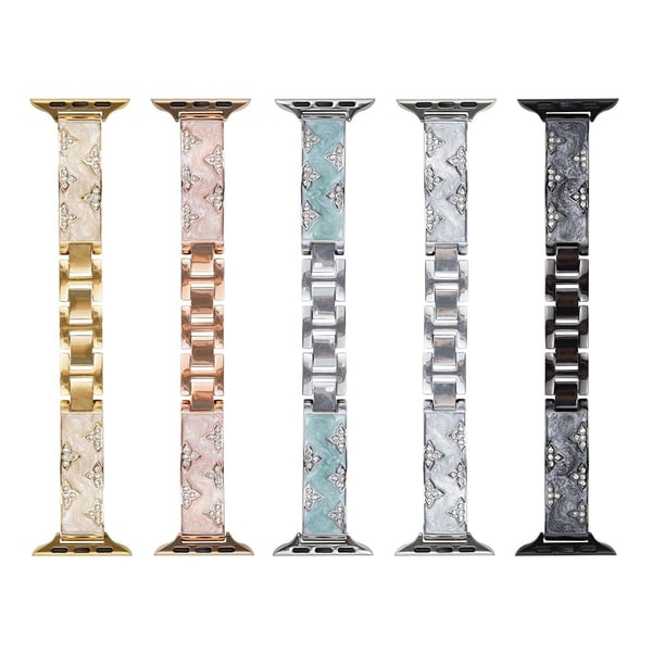 Rhinestone Leaves metallrem Apple Watch Series 49mm - 45mm - 44mm - 42mm - Innsjøblå