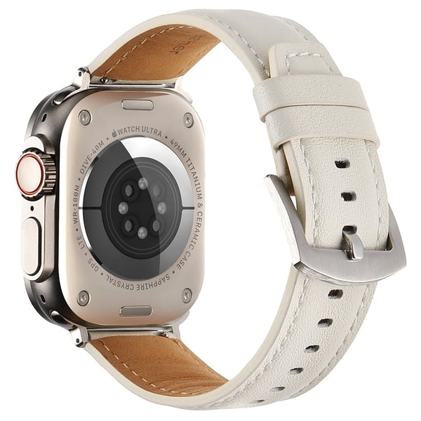 Ranneke Apple Watch Series 49mm - 45mm - 44mm - 42mm Aito naudannahkaranneke - Valkoinen
