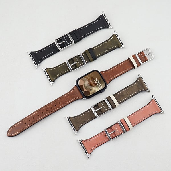 Apple Watch Series 41 mm - 40 mm - 38 mm ekte lærarmbånd - Svartgrønn