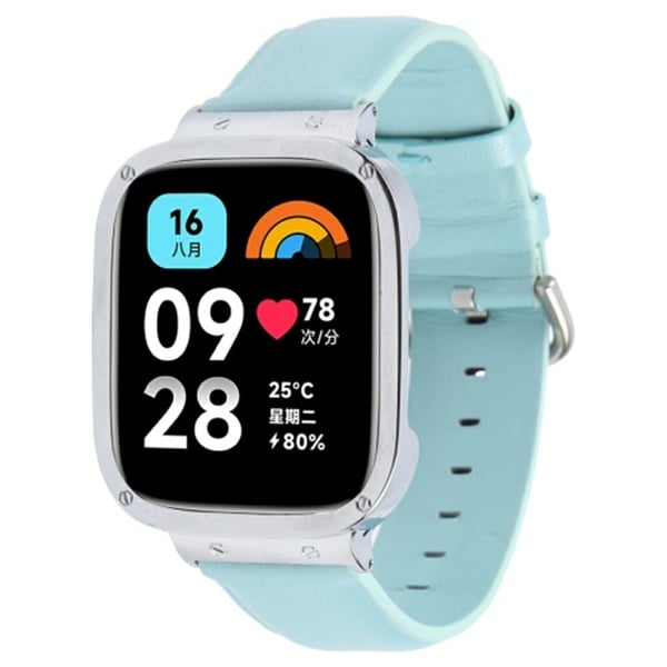 Xiaomi Redmi Watch 3 Lite Ekte okseskinn erstatningsrem med metallklokkeveske - Himmelblå