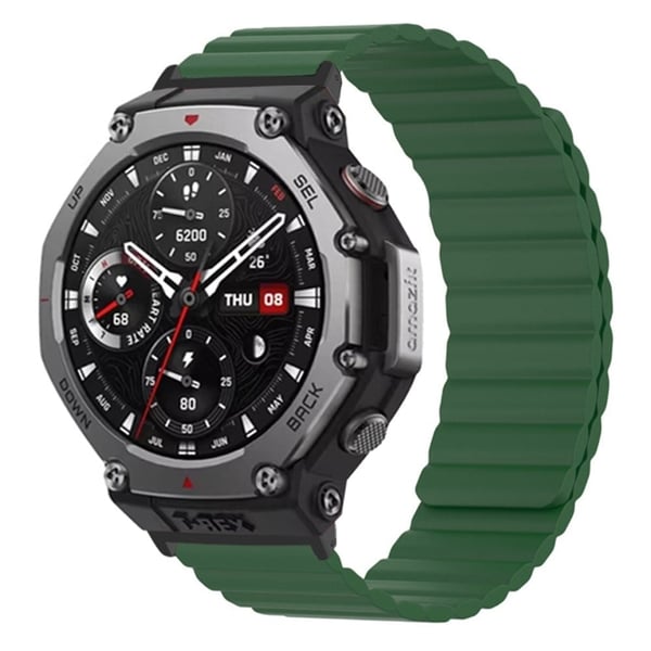 Huami Amazfit T-Rex 3 Justerbar magnetisk silikonarmbånd med kontakt - Militærgrønn