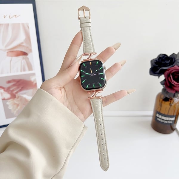 Apple Watch Series 41mm - 40mm - 38mm Urarmbånd i ekte skinn - Rose Gull / Grå