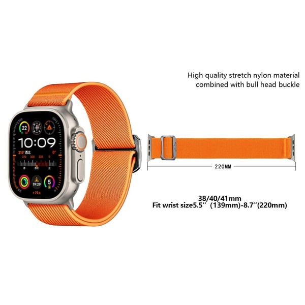 KALEBOL Nylonrem Apple Watch Series 41mm - 40mm - 38mm Elastisk bånd - Oransje