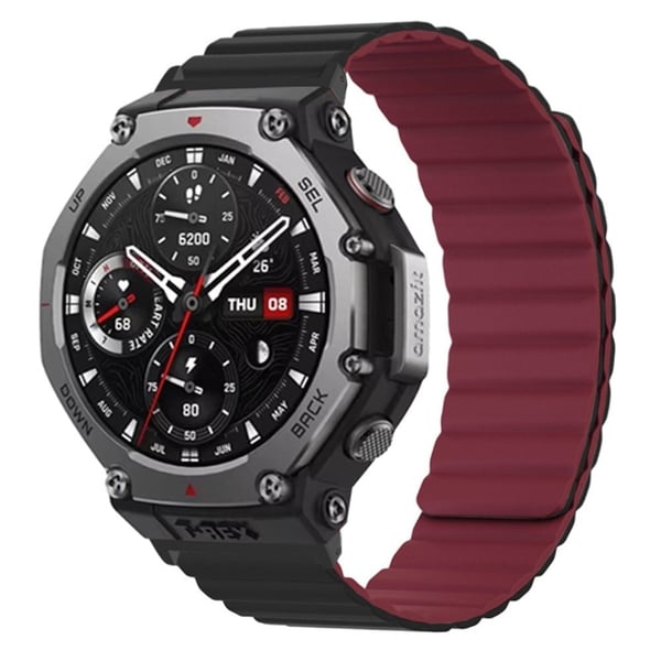 Huami Amazfit T-Rex 3 Justerbar magnetisk silikonarmbånd med kontakt - Svart / Vinrød