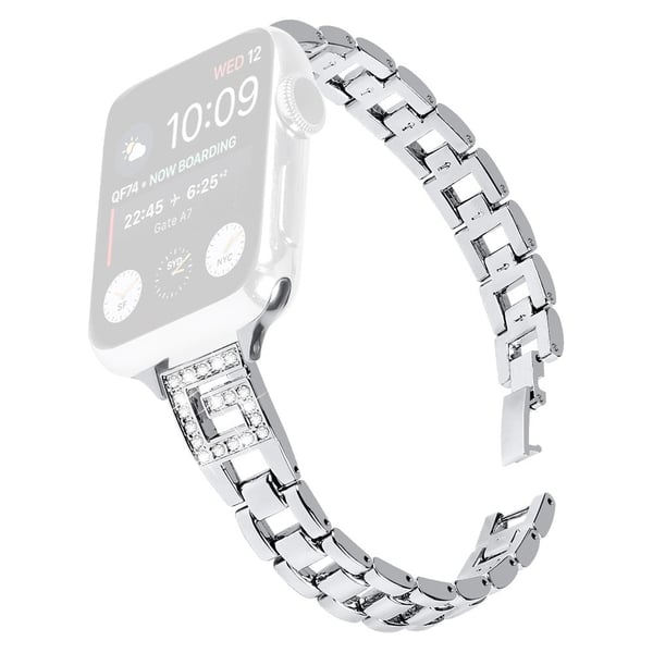 Apple Watch Series 41mm - 40mm - 38mm Watch Band G-Shape Rhinestone Decor - Sølv