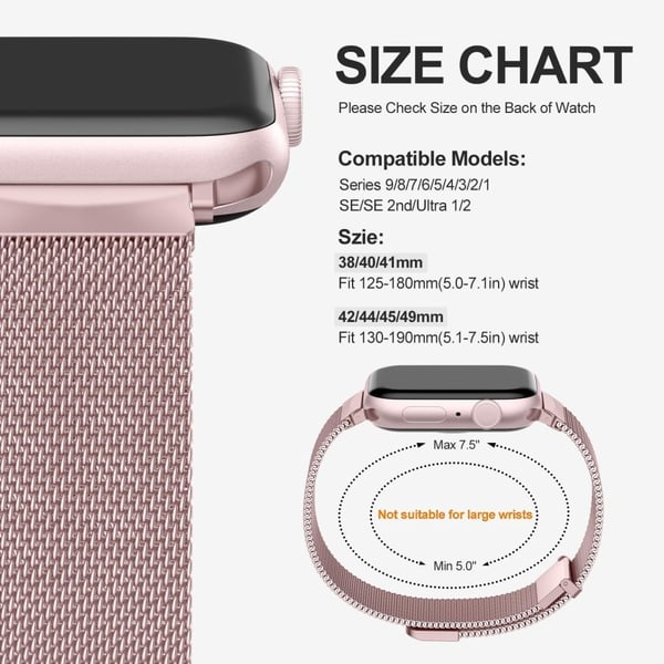 Apple Watch Series 49 mm - 45 mm - 44 mm - 42 mm metallarmbånd - Rosa Rose