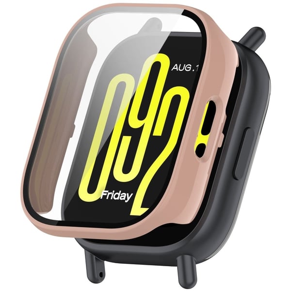 Xiaomi Redmi Watch 5 Lite Støtbestandig deksel Klokkeramme-etui med skjermfilm i herdet glass - Rosa