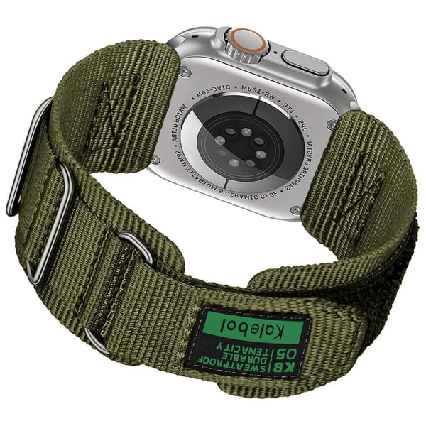 KALEBOL 3-rings nylonrem Apple Watch Series 49mm - 45mm - 44mm - 42mm - Militærgrønn