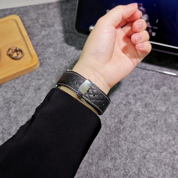 Ekte lærrem i okseskinn Apple Watch Series 49mm - 45mm - 44mm - 42mm - Svart