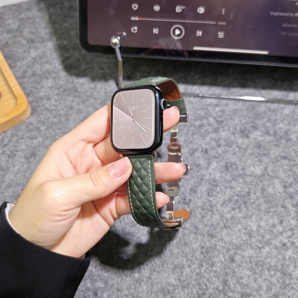Ekte lærrem i okseskinn Apple Watch Series 49mm - 45mm - 44mm - 42mm - Grønn