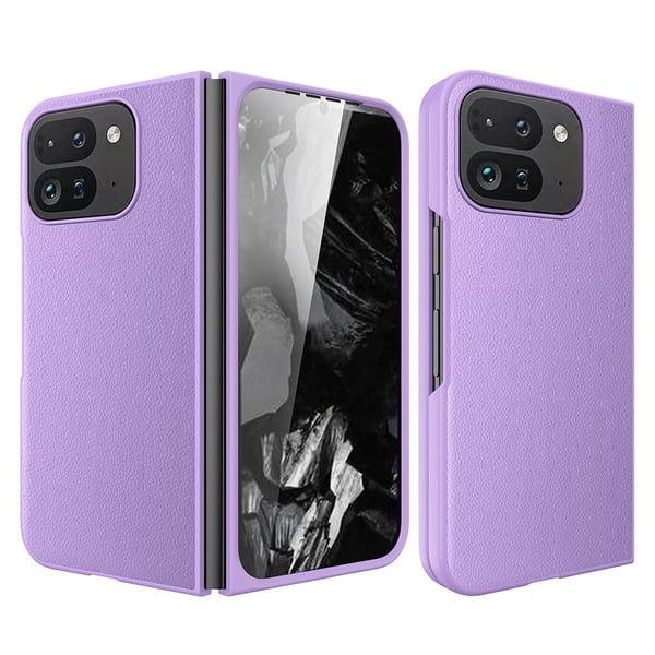 Google Pixel Fold 2-etui Litchi Texture Leather + støtbestandig telefondeksel med herdet glassfilm - Lilla
