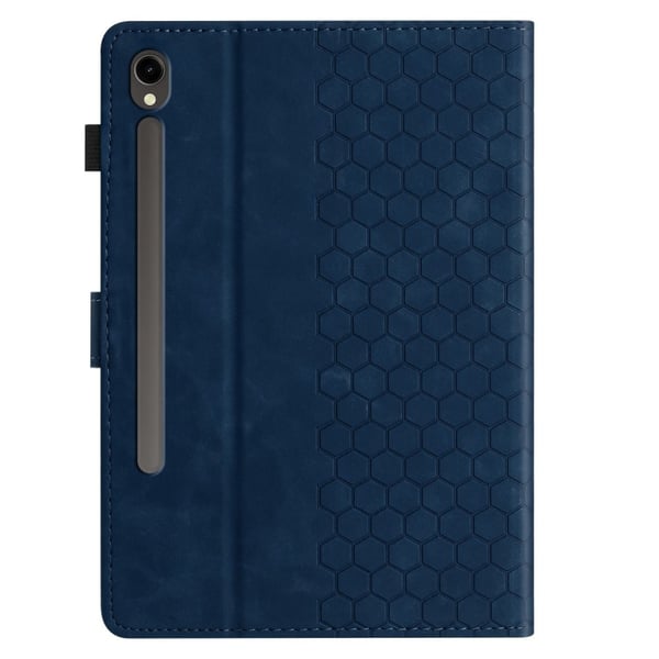 Samsung Galaxy Tab S9 FE / S9 Etui Honeycomb Trykt lærdeksel til nettbrett med kortspor - Blå