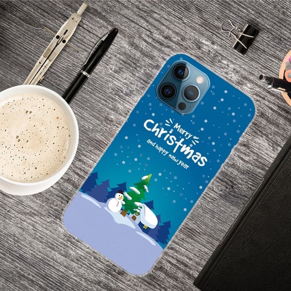 iPhone 16 Pro Max-etui med julemønsterutskrift Mykt, fleksibelt telefondeksel - Snømann Og Juletre