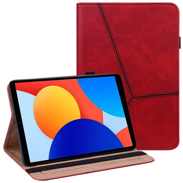 Xiaomi Redmi Pad SE 4G 8,7 tommers etui Line Imprinted Vegan Leather Card Holder Tablet Stand Deksel - Rød