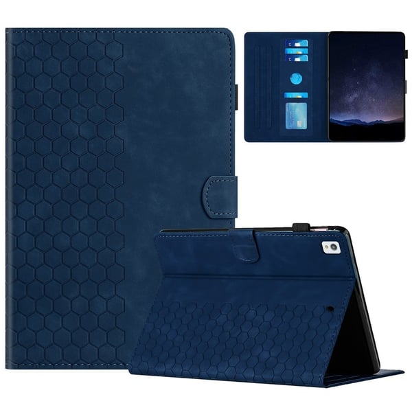 iPad 10.2 (2021) / (2020) / (2019) Etui Honeycomb Printed Leather Tablet Cover med kortplads - Blå