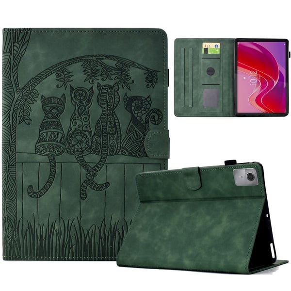 Lenovo Tab M11 / Xiaoxin Pad 11 2024 Case Cats Imprinted Vegansk Læder Card Slots Tablet Cover - Grøn