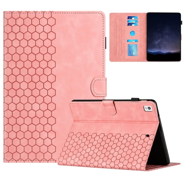 Samsung Galaxy Tab A7 Lite 8,7-tommers T220 / T225-etui Honeycomb-trykt lærdeksel til nettbrett med kortspor - Rosa