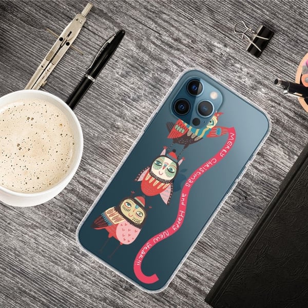 iPhone 16 Pro Fodral Julmönster Tryck Mjukt Flexibelt Telefonskydd - Ugglor
