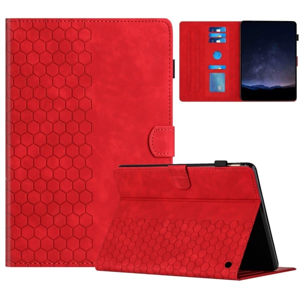 Amazon Fire HD 10 (2021) / HD 10 Plus (2021) Etui Honeycomb-trykt lærdeksel til nettbrett med kortspor - Rød Amazon Fire HD 10 (2021) / HD 10 Plus (2021) Etui Honeycomb-trykt lærdeksel til nettbrett med kortspor - Rød