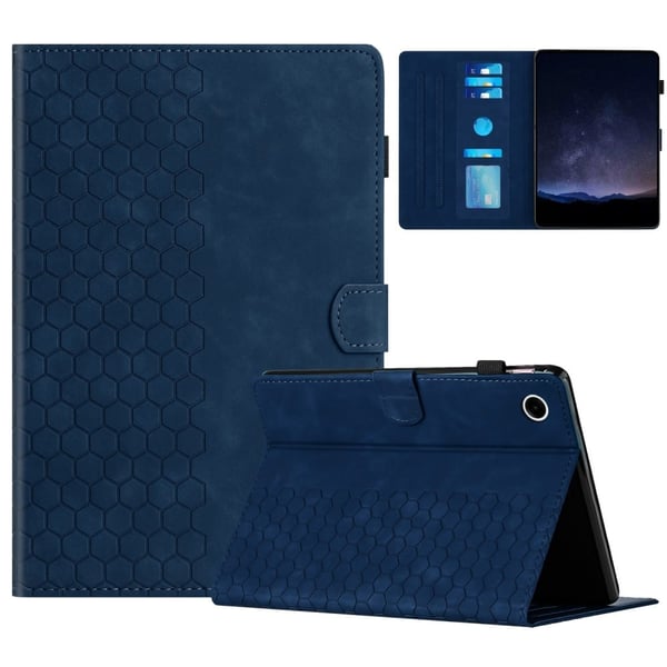 Samsung Galaxy Tab A9+-etui Honeycomb-trykt lærdeksel til nettbrett med kortspor - Blå