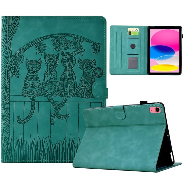 iPad 10.9 (2022) Etui Cats Imprinted Vegansk Læder Card Slots Tablet Cover - Babyblå