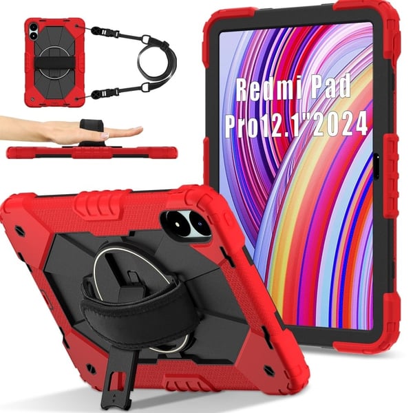 Xiaomi Redmi Pad Pro 5G / Pad Pro / Poco Pad 4G Etui Kickstand Silikon + støtbestandig nettbrettdeksel med skulderrem - Rød / Svart Xiaomi Redmi Pad Pro 5G / Pad Pro / Poco Pad 4G Etui Kickstand Silikon + støtbestandig nettbrettdeksel med skulderrem - Rød / Svart