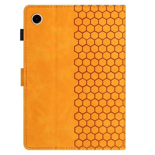 Samsung Galaxy Tab A9+-etui Honeycomb-trykt lærdeksel til nettbrett med kortspor - Gul