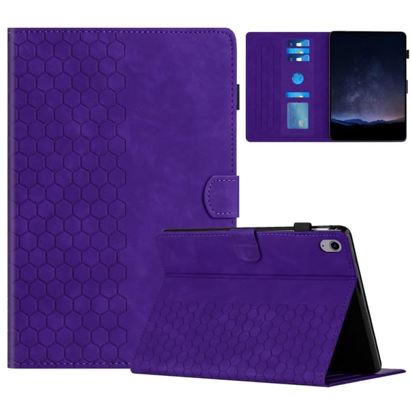 Lenovo Tab P11-etui Honeycomb-trykt lærdeksel til nettbrett med kortspor - Lilla