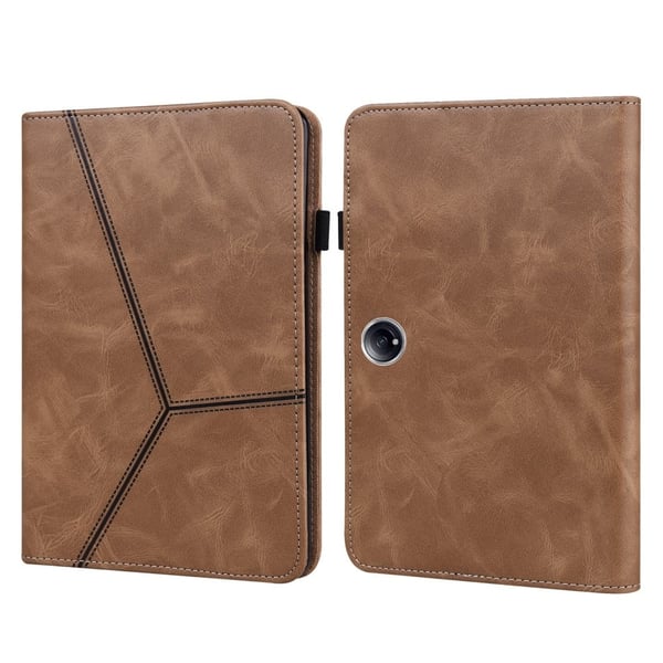OnePlus Pad 2 / Pad Pro-etui med påtrykt Vegansk lær kortholder nettbrettstativdeksel - Brun