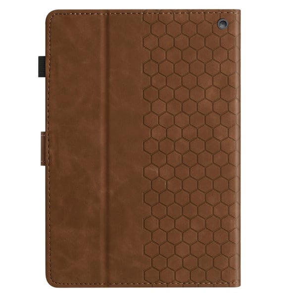 Amazon Fire HD 10 (2021) / HD 10 Plus (2021) Etui Honeycomb-trykt lærdeksel til nettbrett med kortspor - Brun