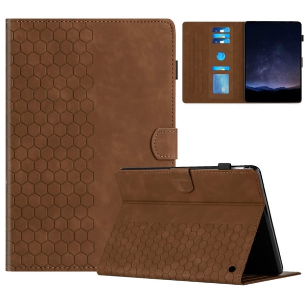 Amazon Fire HD 10 (2021) / HD 10 Plus (2021) Etui Honeycomb-trykt lærdeksel til nettbrett med kortspor - Brun