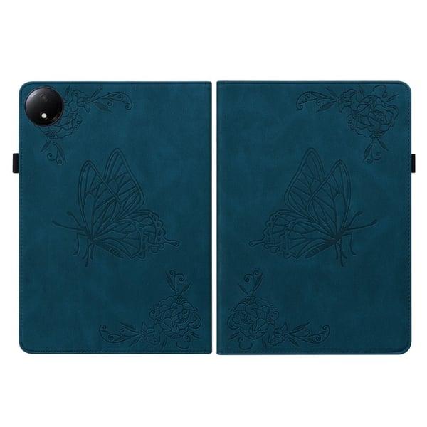Xiaomi Redmi Pad SE 4G 8,7 tommer Etui Butterfly Flower Imprint Vegansk Læder Tablet Cover med kortspor - Blå