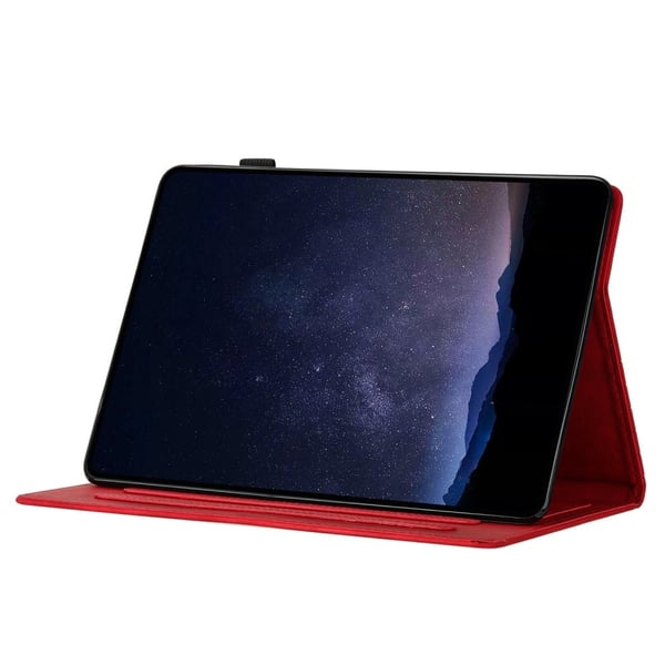 iPad 10.2 (2021) / (2020) / (2019) Etui Honeycomb-trykt lærdeksel til nettbrett med kortspor - Rød