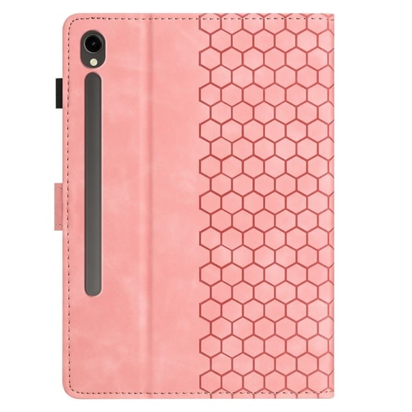 Samsung Galaxy Tab S9 FE / S9 Etui Honeycomb Trykt lærdeksel til nettbrett med kortspor - Rosa