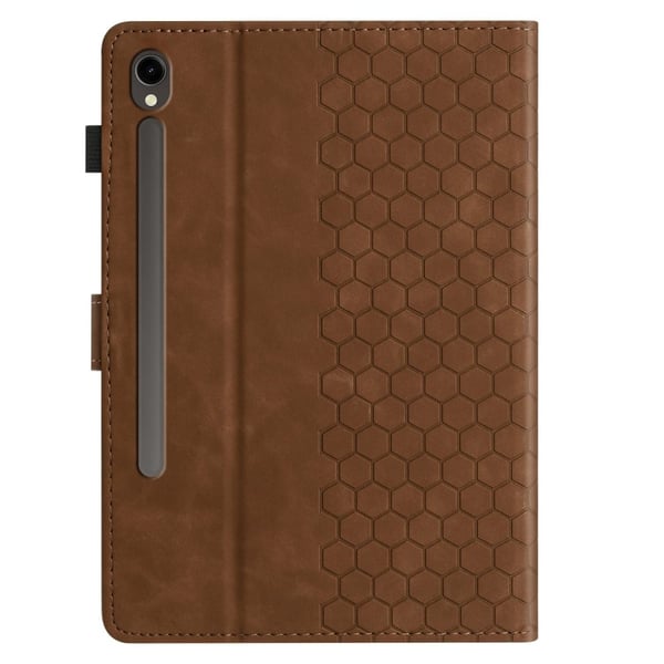 Samsung Galaxy Tab S9 FE / S9 Case Honeycomb Printed Leather Tablet Cover med kortplads - Brun