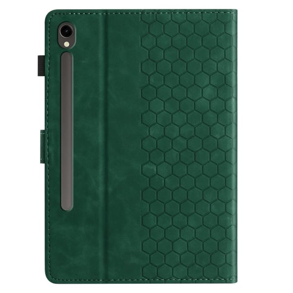 Samsung Galaxy Tab S9 FE / S9 Etui Honeycomb Trykt lærdeksel til nettbrett med kortspor - Grønn