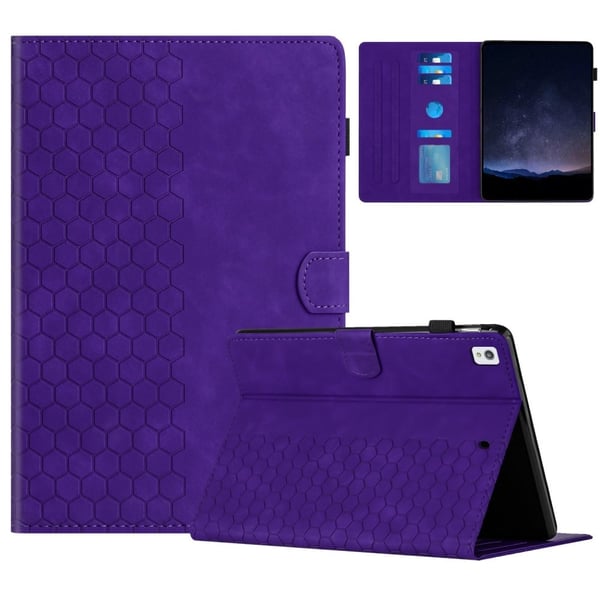 Samsung Galaxy Tab A7 Lite 8,7-tommers T220 / T225-etui Honeycomb-trykt lærdeksel til nettbrett med kortspor - Lilla